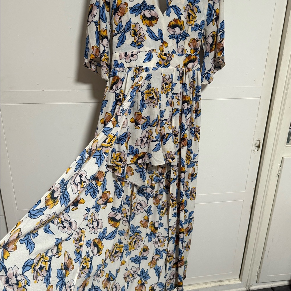 Floral Print Maxi Dress - Blue and Yellow